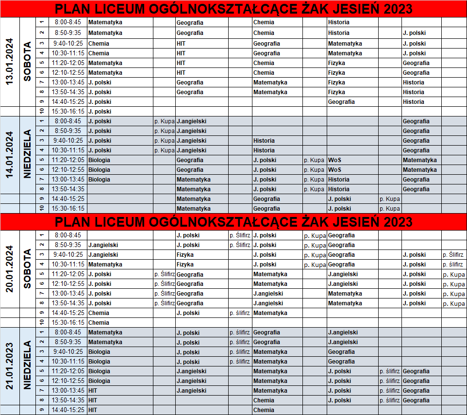 żak Radomsko Plan Lekcji 2016 2017 Informatyka